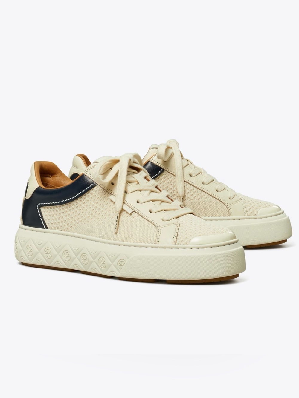 Tory Burch Ladybug Cream and Navy Platform Lace-Up Sneakers